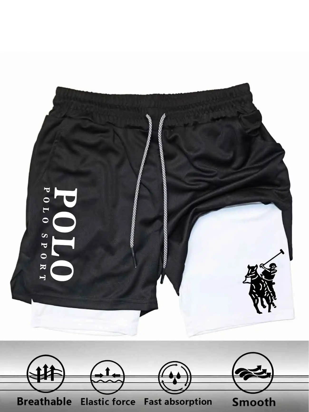 Men's compression gym shorts, EVERLAST printed sports pants, double layered, quick drying, basketball, muscle