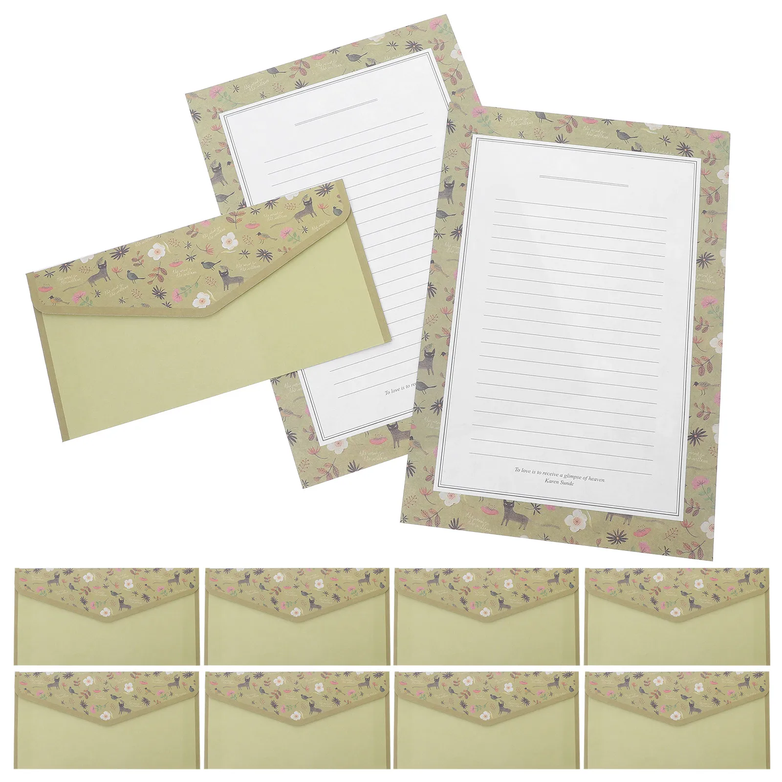 

1Set Retro Floral Chinese Style Lined Writing Paper and Envelopes Set with Olive Green Design for Gratitude Cards Anniversaries