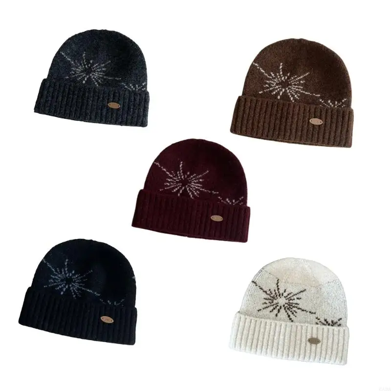 

Acrylic Fiber Winter Knitted Cap with Snowflake Pattern Stretchy Jacquard Brimless 6XDA