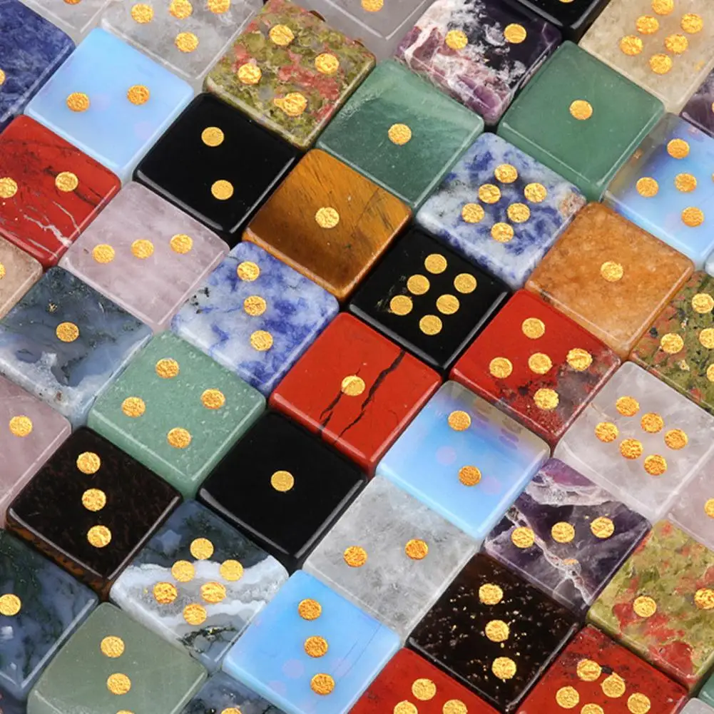 Tabletop Gaming Accessories Natural Stone Dice with Golden Dots Mini Healing Dice Set Carved 6-sided Dice for Tabletop Board
