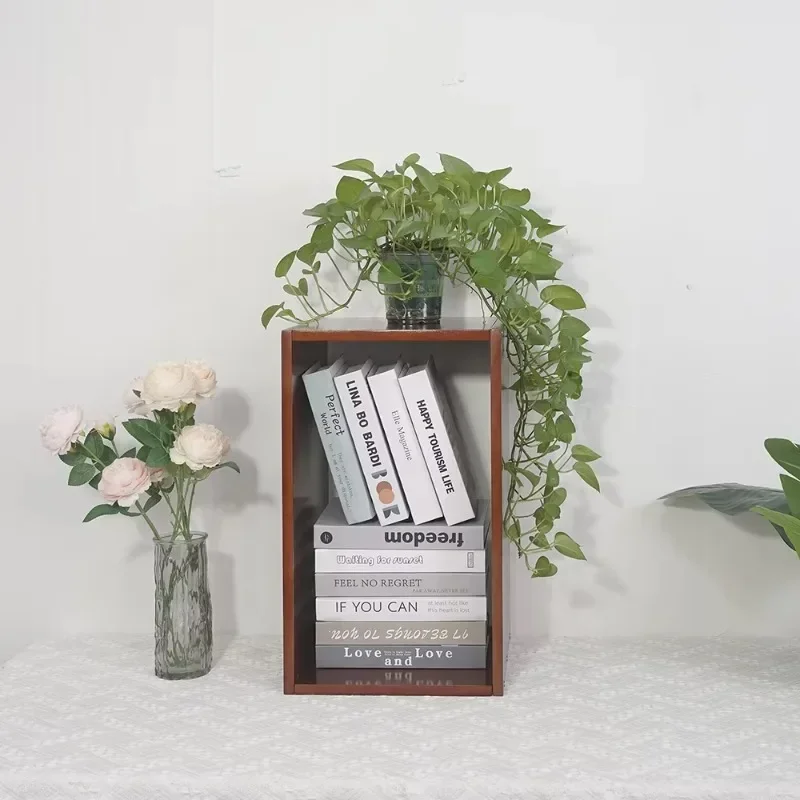 Solid wood simple bookshelf, grid cabinet vertical book, storage ladder bookcase & bookshelf