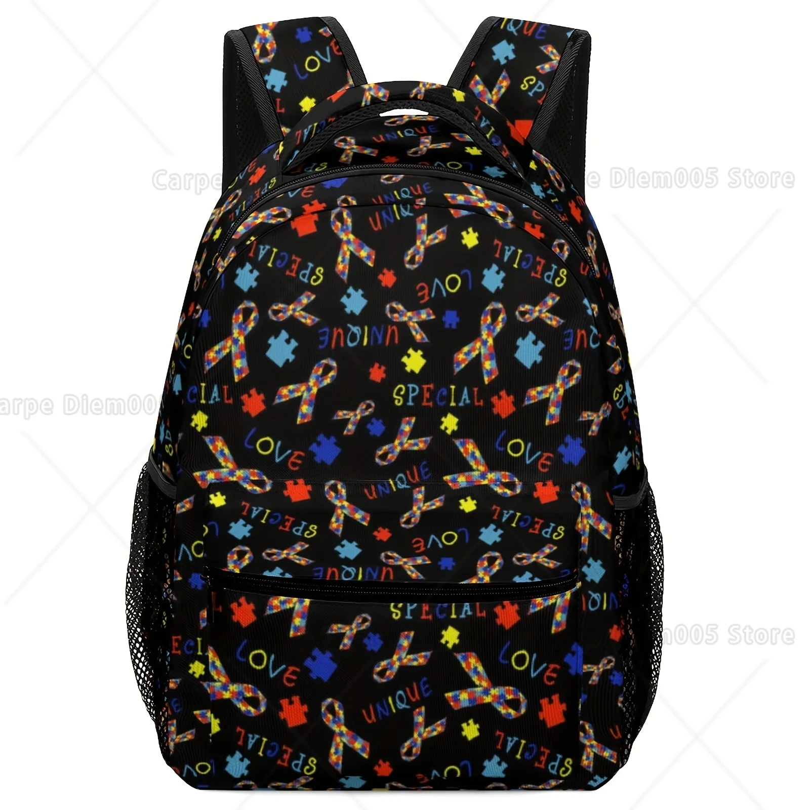 

Lightweight Fabric with Adjustable Straps Zipper Closure for Outdoor Travel, Daily Use Commuting with Colorful Autism Print