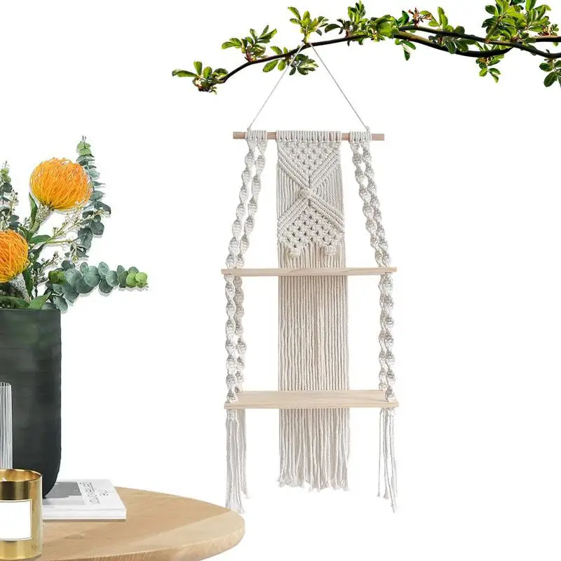 Macrame Shelves for Wall Tassel wall hanging rack Bohemian style hand-woven storage rack lace rack tapestry storage Holder decor