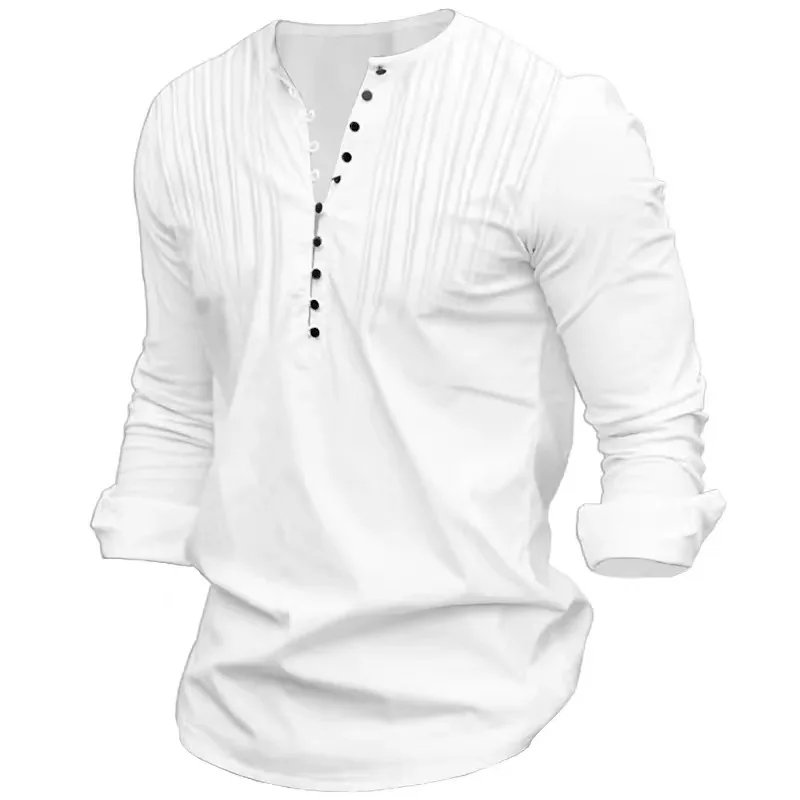 Camisa de manga larga informal de negocios con cuello levantado y múltiples botones para hombre nueva primavera