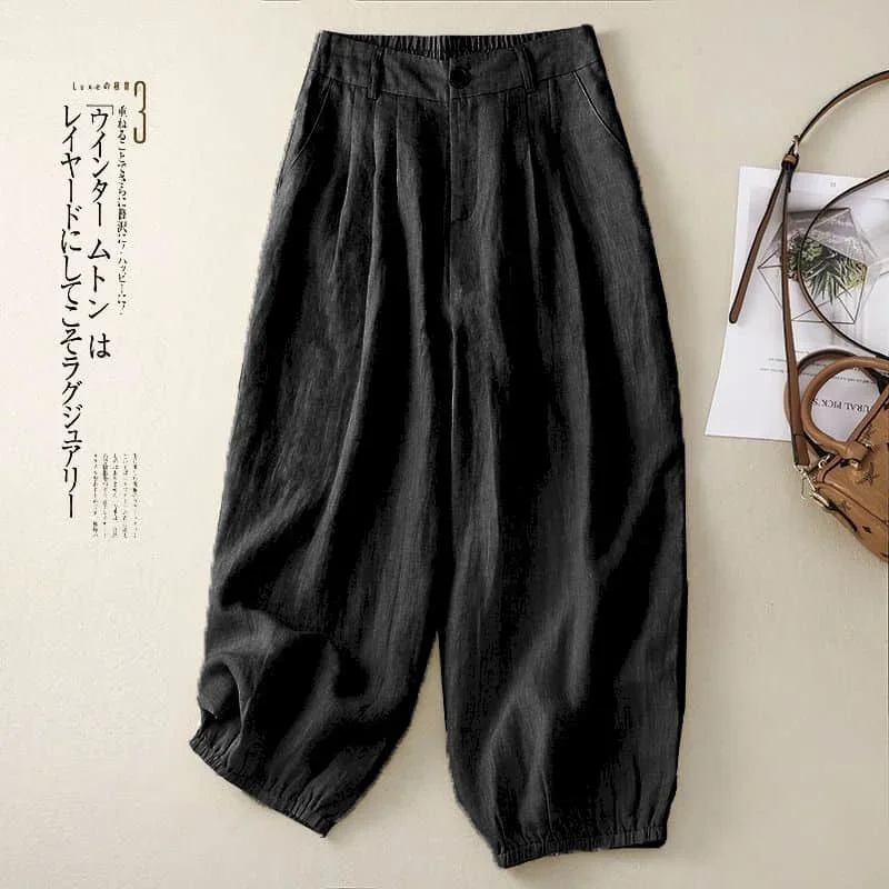 

Pop Cotton Linen Pants For Women Solid Loose Casual Vintage Summer Thin Korean Style Elastic Waisted Cropped Trousers Lantern Pa