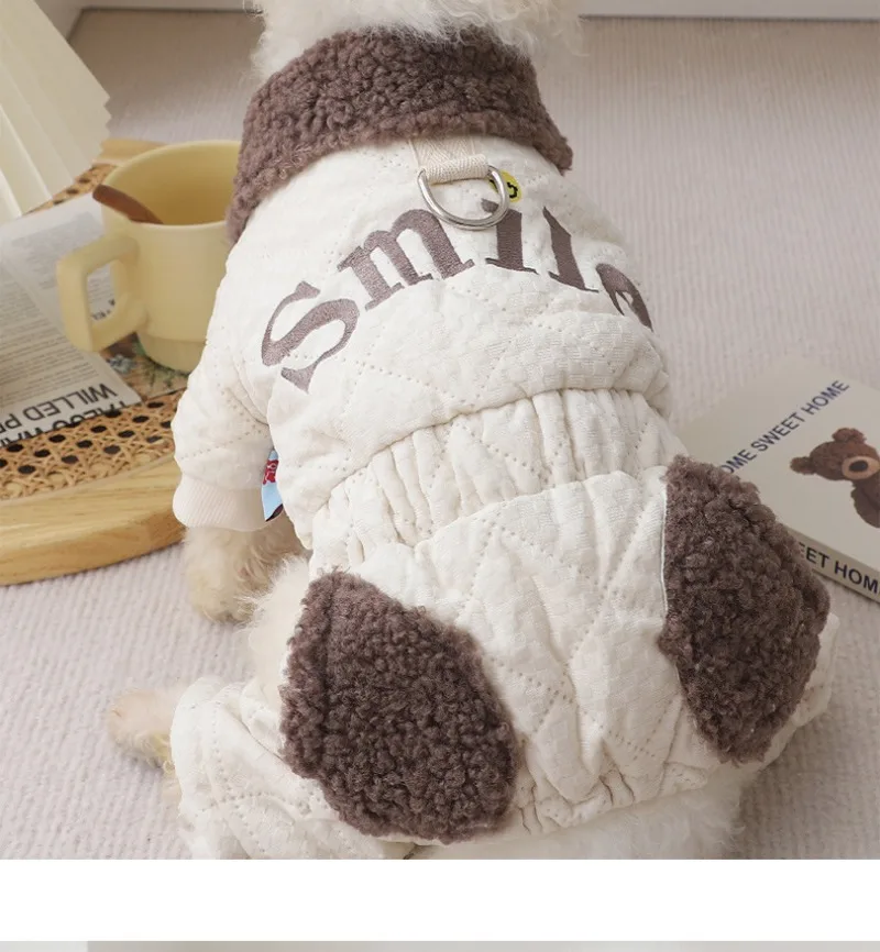 Smiley Pet Dog Clothes Letter Jumpsuits for Dogs Clothing Fashion Traction Small Casual Soft Autumn Winter Boy Girl Pet Products