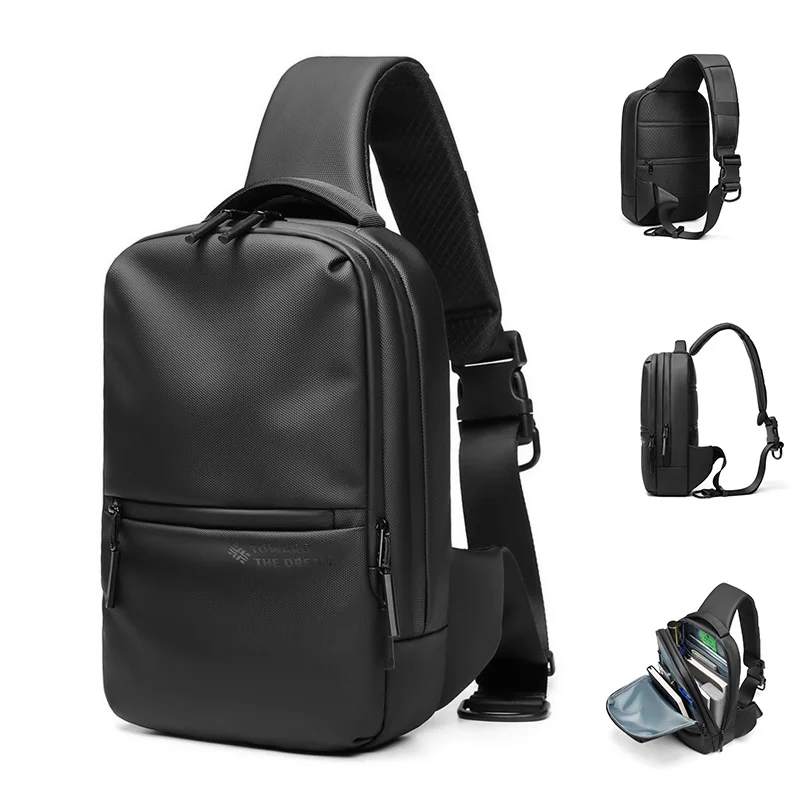 حقيبة صدر للأعمال للرجال بكتف واحد، حقيبة كروس للسفر في الهواء الطلق، مقاومة للماء، متعددة الوظائف، حزمة مراوح رياضية