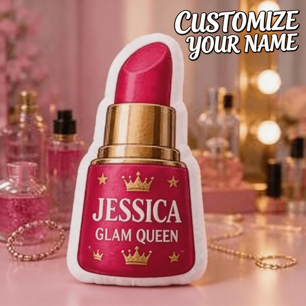 Custom Personalized Photo Lipstick Shaped Pillow, Glam Queen Design Custom Picture Decorative Cushion, 70CM Large Size Accent Pi
