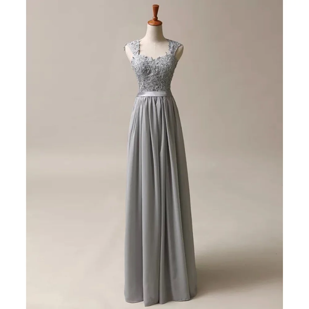 

Шикарное серое платье для выпускного вечера с кружевной аппликацией, длинная женская одежда, длиной до пола, со складками, вечернее платье для банкета на заказ