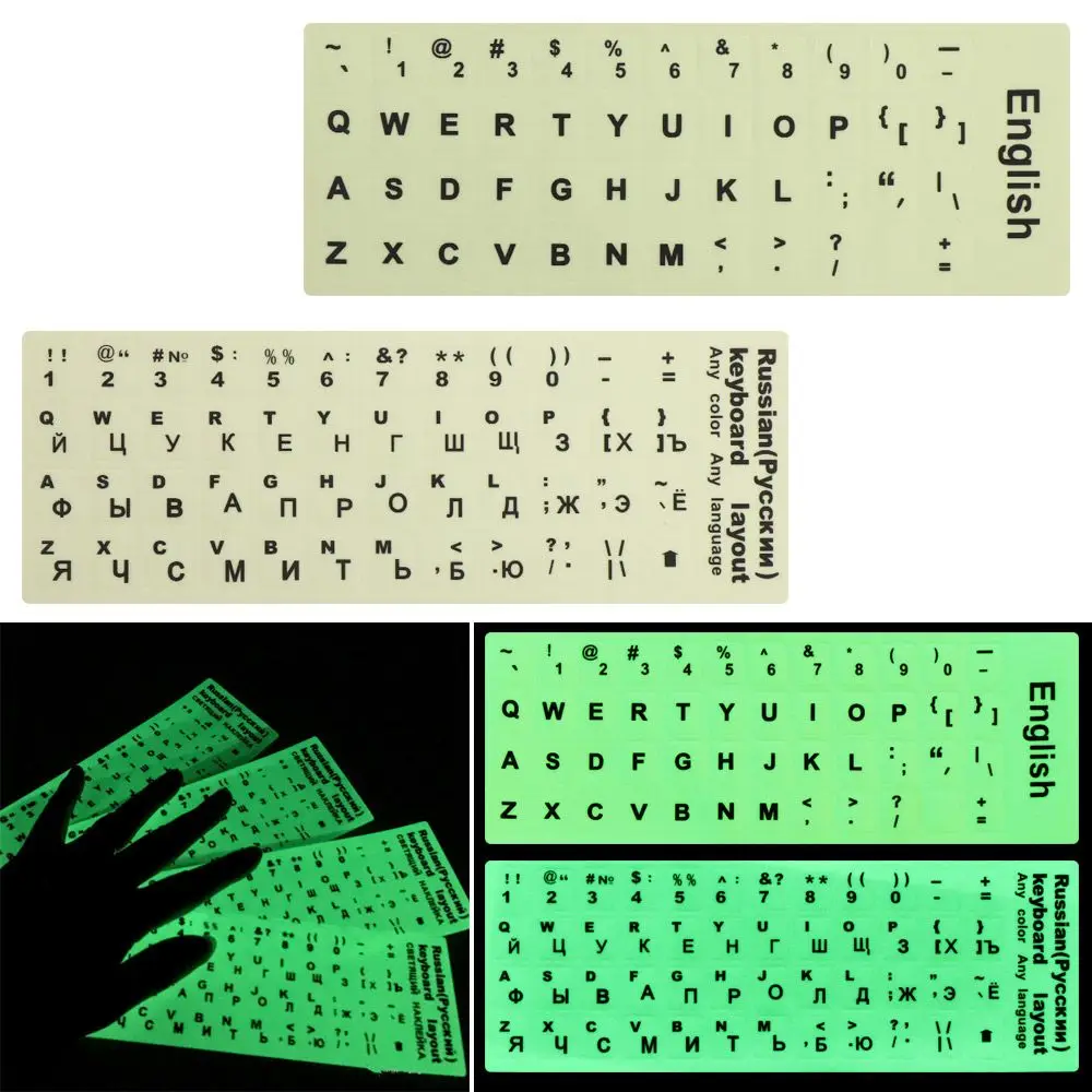 

Wear-resistant Multiple Language Spanish Deutsch Russian Letter Keyboard Stickers Luminous Protective Film Alphabet Layout