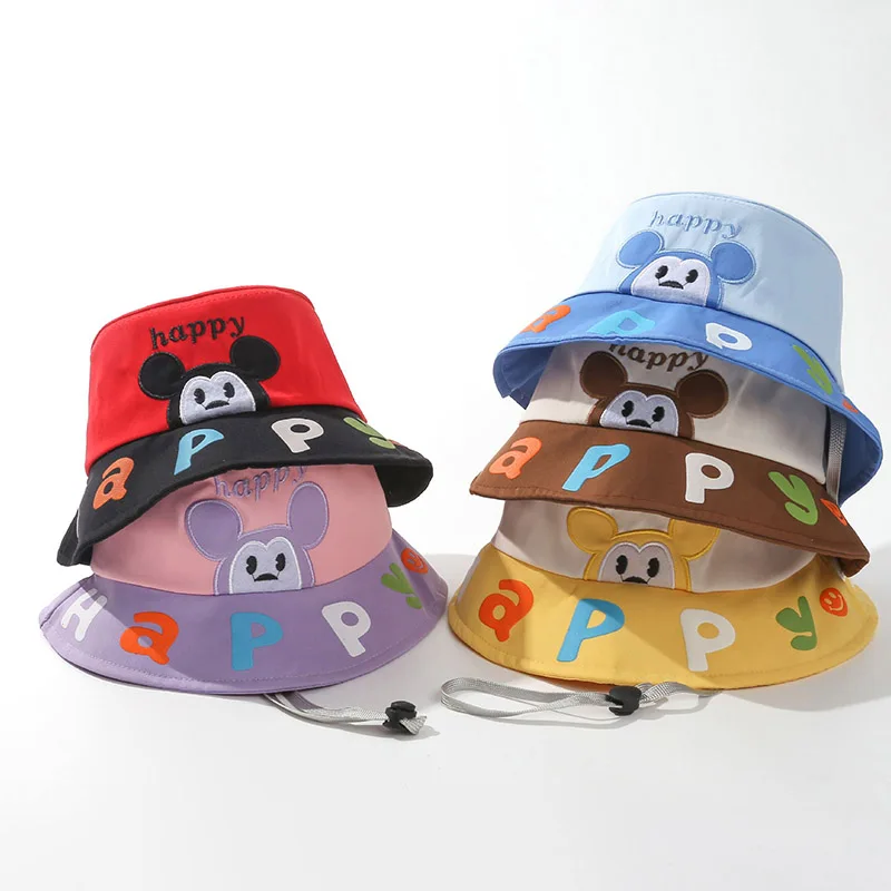 

Cute Kids Cartoon Fisherman Hat Children Flat Top Bucket Hats 3-8Year Boy Girl Sunshade Basin Cap Cotton Breathable Baby Visors