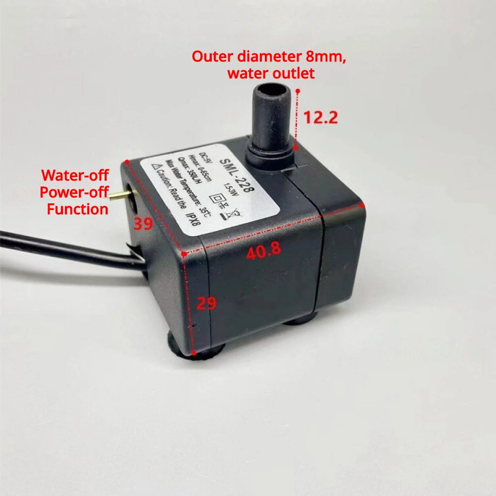 SML-228 5V USB Submersible Water Pump Auto Dry Run Protection Quiet 1.47m Long Cord For Pet Fountain Humidifier Aquarium Tank