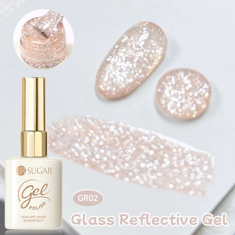 UR SUGAR 15ml Waterlight Reflective Gel Nail Polish Glass Glitter Sequins Nail Gel Semi Permanent Dark Flashy Soak Off UV GEL