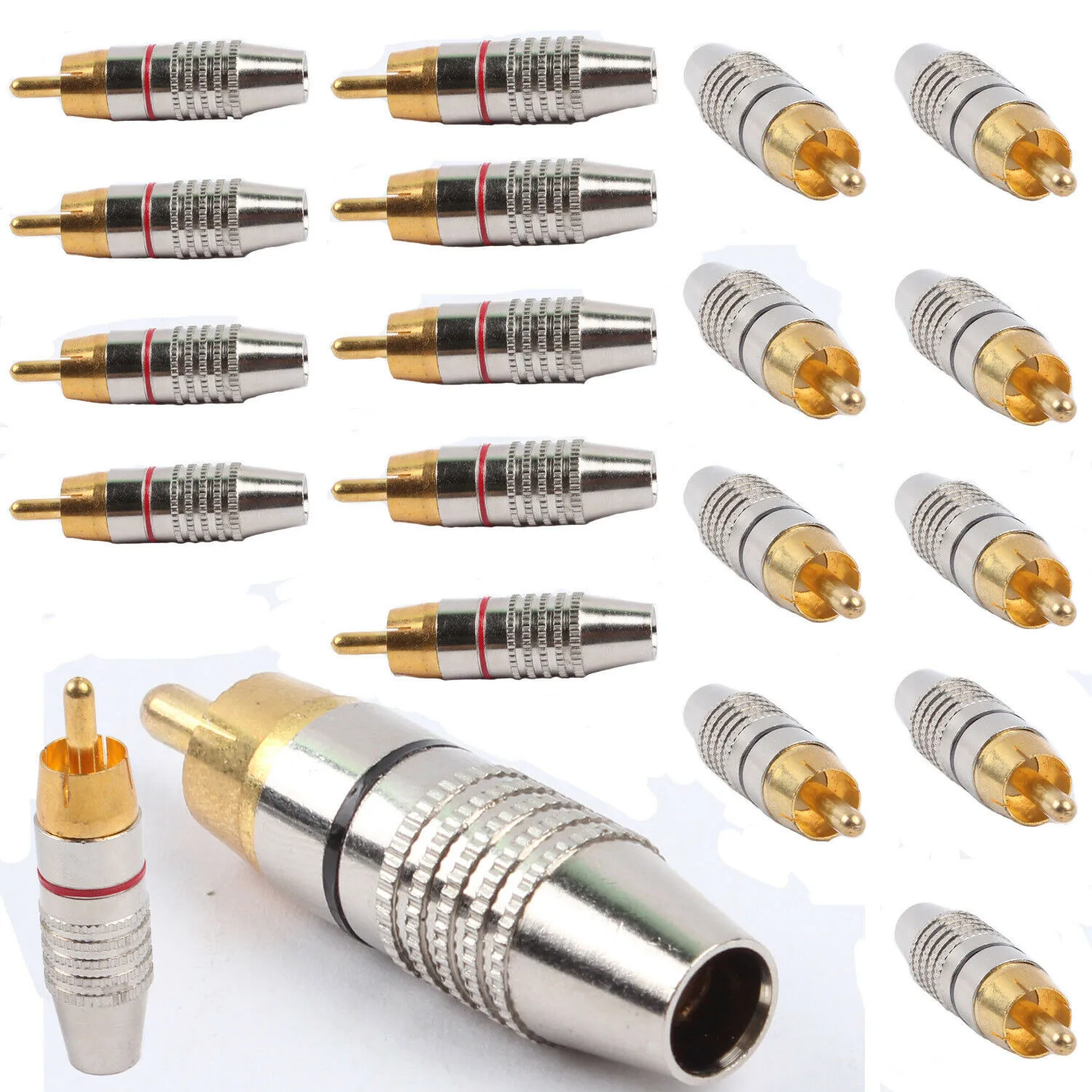 20pcs 10 Pair Video Adapter Connector 6 Mm In Diameter Color-coded Strips Solder Gold Audio Video Adapter Connector