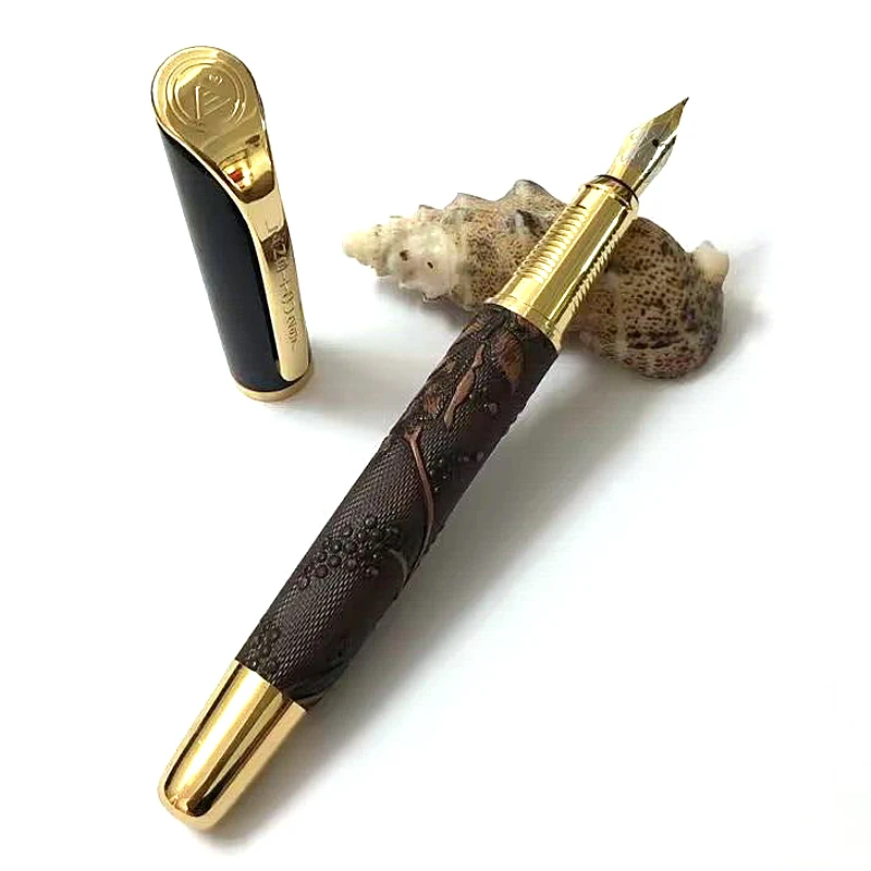 Lanbitou Vintage Dark Brown & Golden Metal Bent Nib Calligraphy Fountain Pen LF002