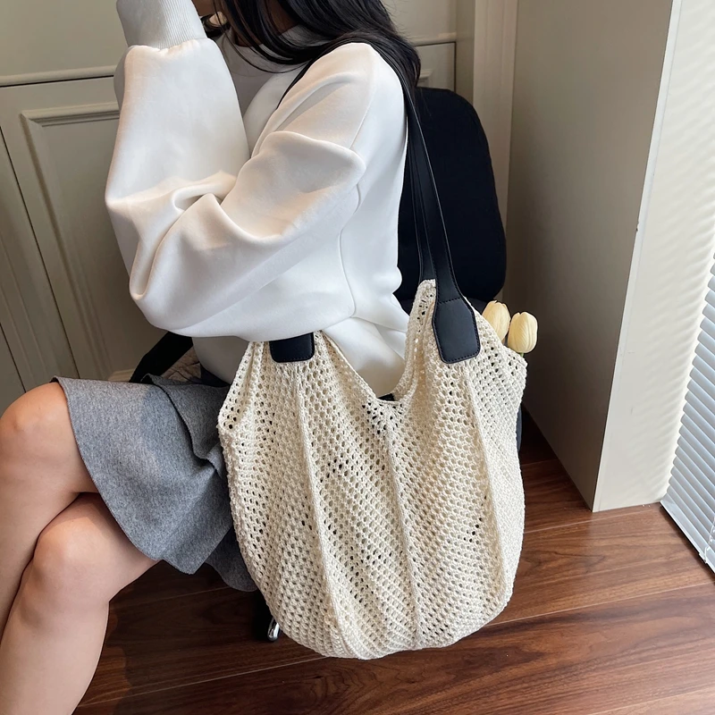 

Комплект из 2 больших сумок на плечо для женщин, корейская мода 2026 года, летние милые сумки-тоут и клатчи, плетеная сумка для покупок