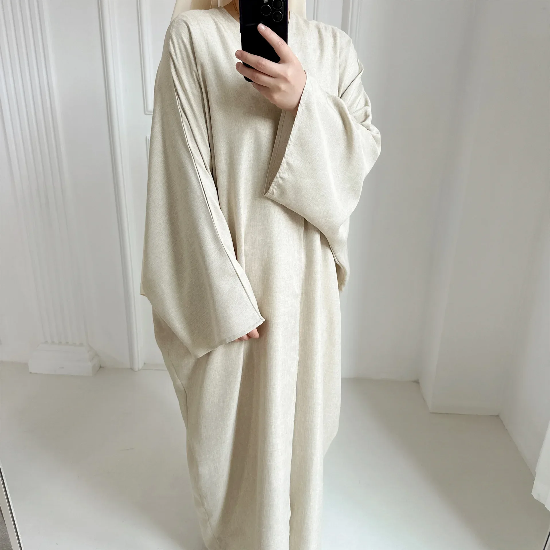 Eid Abaya Aperto per Le Donne Dubai 2023 Pianura casual Cotone Lino Abaya Kimono Turchia Musulmano Hijab Vestito Islamico Vestito Caftano Veste