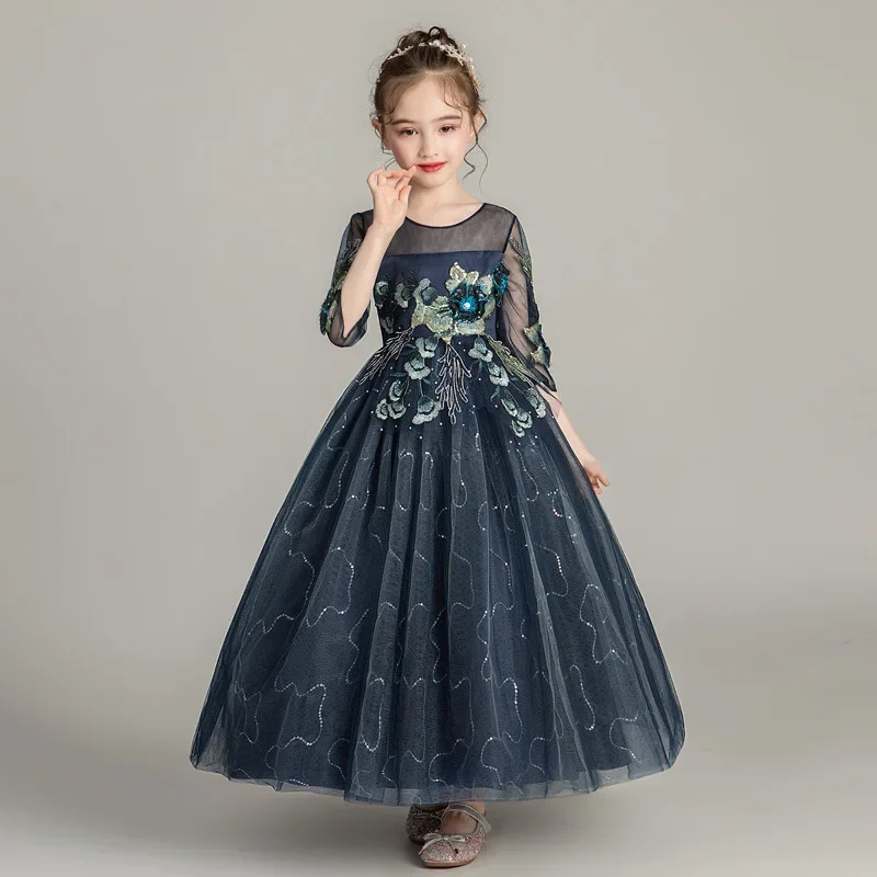 Summer Flower Girl Dresses for Weddings Lace Long Sleeve Girls Party Dresses Fashion Children Clothing Girls Dress