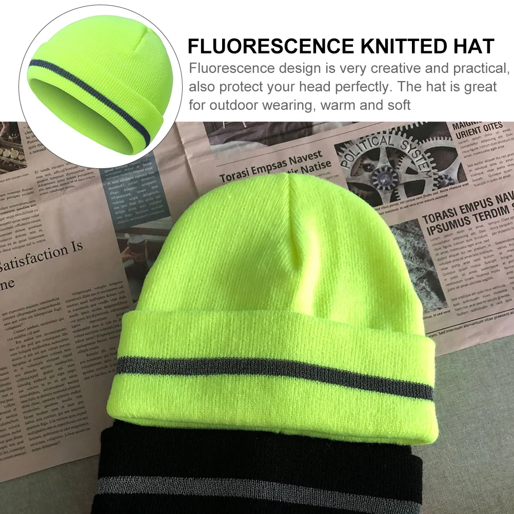 

Fluorescence Knitted Hat Reflective Strip Outdoor Warm Soft All-Match Knitted Cap for Autumn Winter Sports Running Fishing