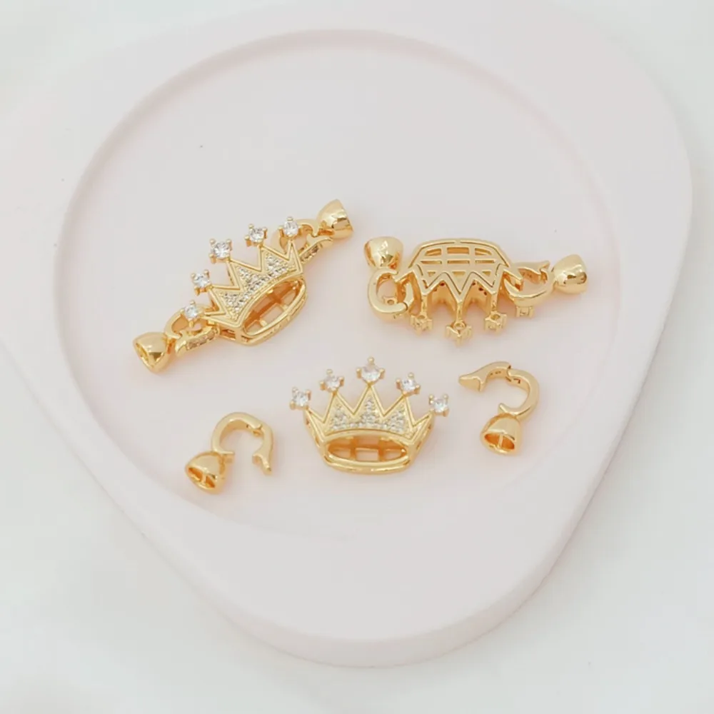DIY 18K Gold-plated Zirconium Emerald Crown Daisy Bracelet Clasp Finishing Link Clasp