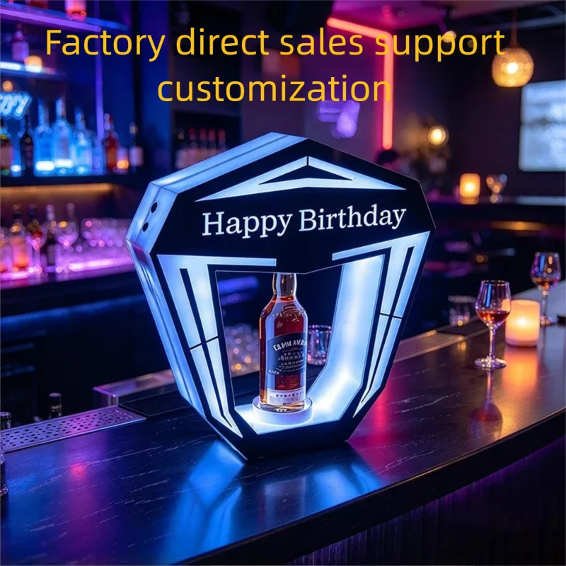Bar Diamond Sparkling Wine Stand KTV Happy Birthday Wine Display Rack Acrylic LED Champagne Wine Holder Customizable