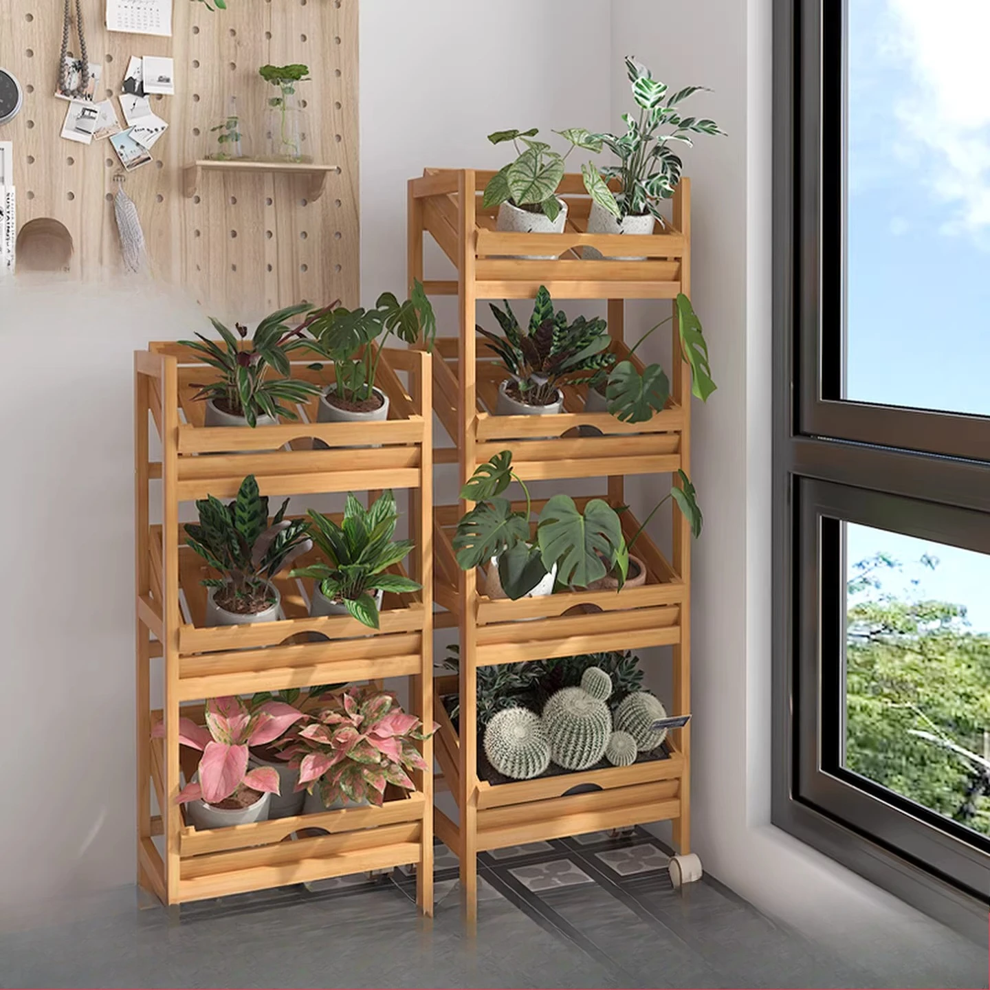 

Balcony multi-layer flower rack, living room solid wood plant, fruit store vegetable shelf, supermarket display cabinet