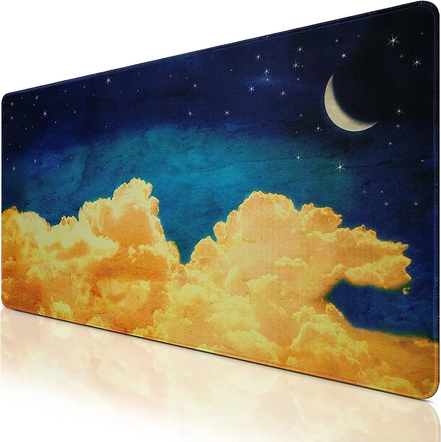 Yellow Cloud and Dark Night Gaming Mouse Pad  Mouse Pad 31.5x11.8 inch XXL with Non-Slip Rubber Base Stitched Edge for Office