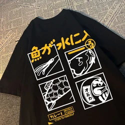Japanese Retro Fashion Fish T-shirt Men Women Short Sleeved Oversized Loose Bf Style Couple Student Half Sleeved Funny Top Tees