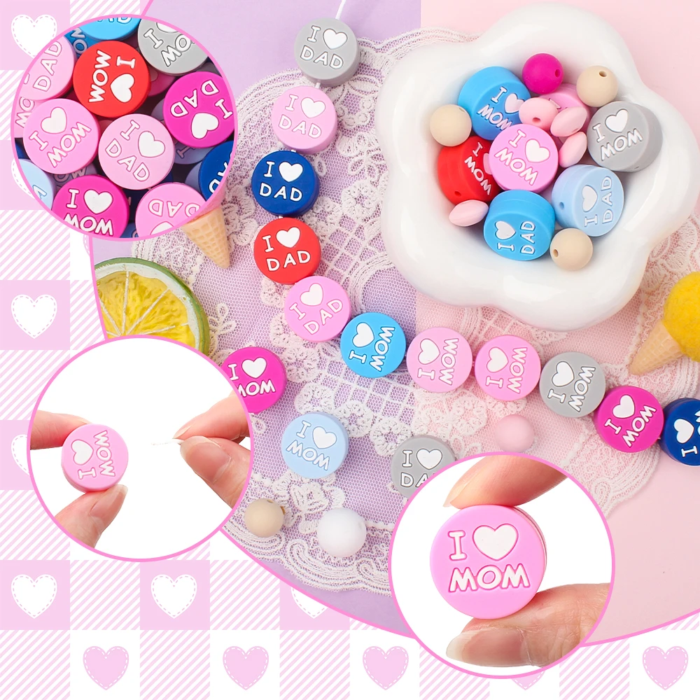 5/10/20pcs Perline di Silicone I LOVE Mamma Papà Perline per Fare Gioielli FAI DA TE Penna di Perline Portachiavi Bracciale Collana Accessori FAI DA TE Carino