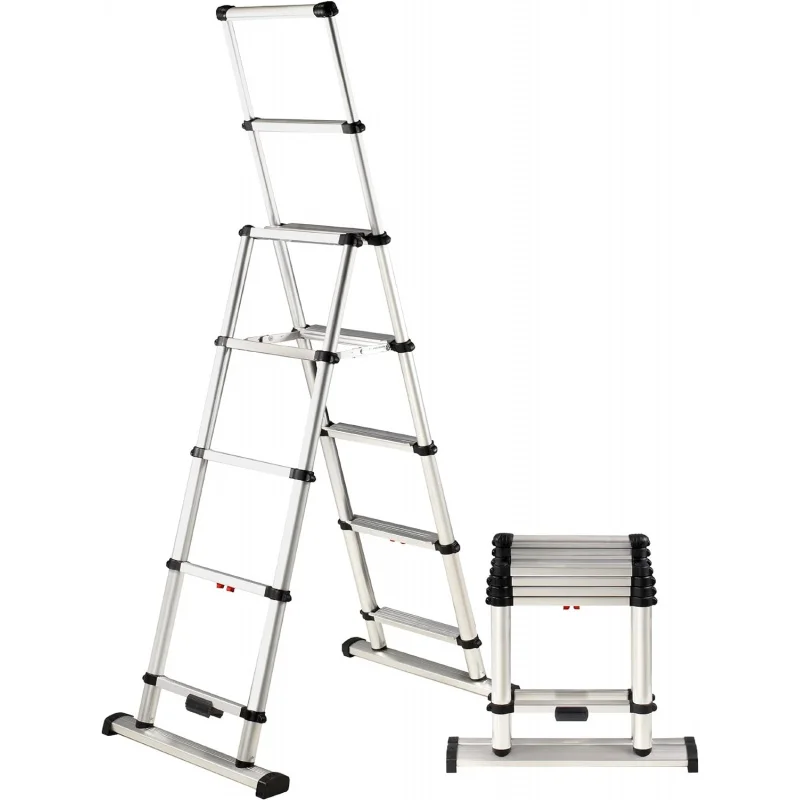 10ES Telescoping Ladder, Patented One-Touch Release, OSHA Compliant 6 ft, Wide Pro Step, Telescoping A-Frame Stepladder, 2 Safet