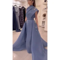 Customized Fashion One Shoulder Women Formal Evening Dresses Straight with Side Sweep Train Long Bridal Wedding Prom Gowns