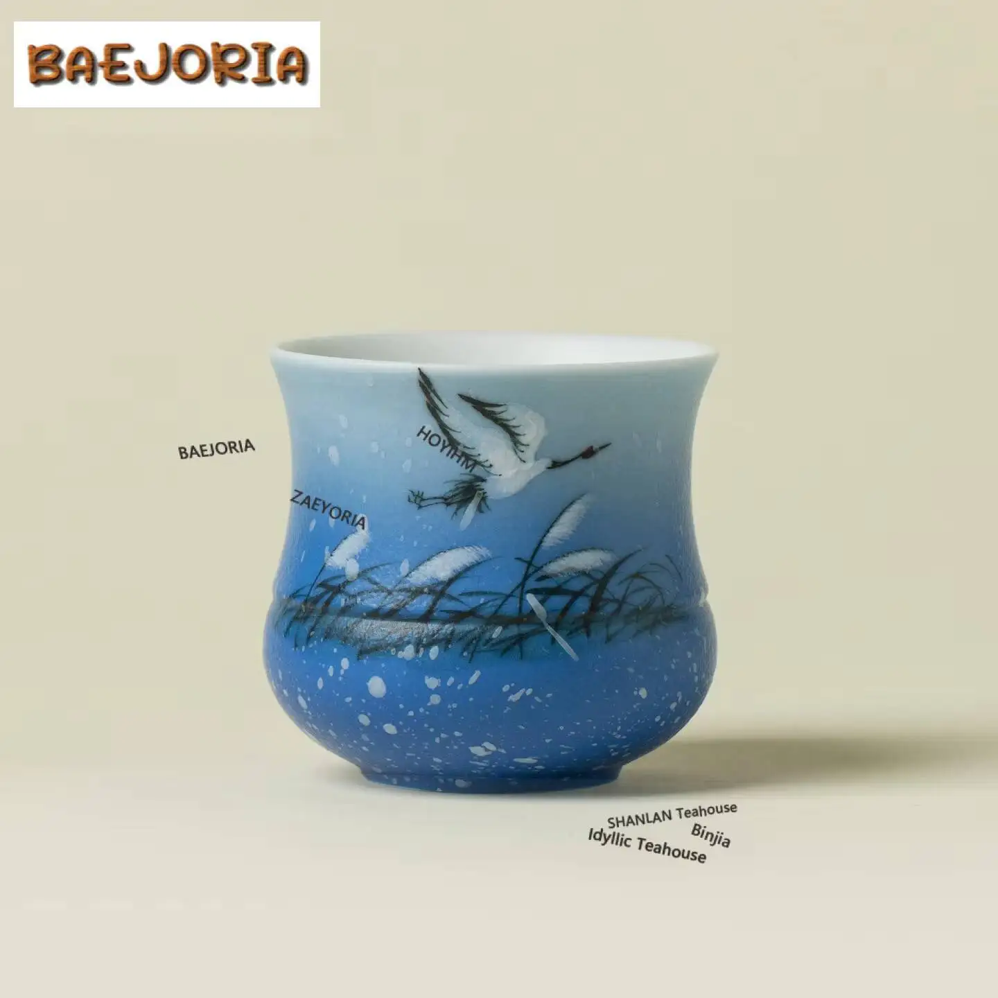 145ml Hand Painted Crane Teacup Vintage Tea Bowl Water Jug Tea-tasting Personal Cup Chazhan Master Cups Household Drinkware