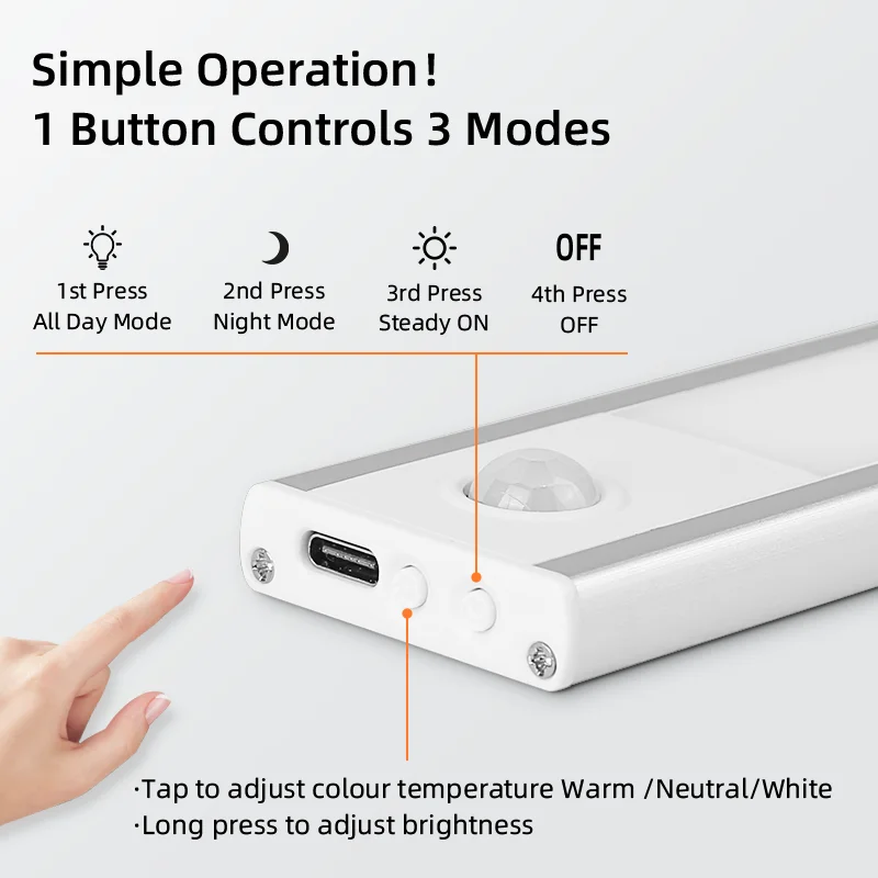 مصباح LED بمستشعر حركة لخزانة المطبخ ، إضاءة ليلية لاسلكية ، USB قابل لإعادة الشحن ، ألومنيوم ، خزانة غرفة النوم ، 20 ، 30 ، 40 ، 60 #2