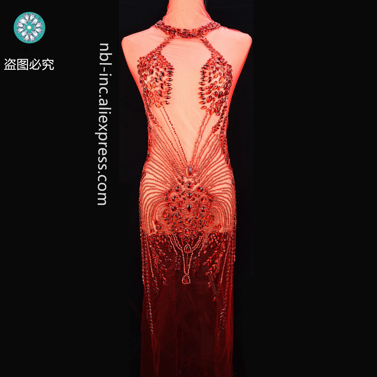 (1PC) Red color hand crocheted crystal glass rhinestone bodice applique party prom dress accessory WDD1357