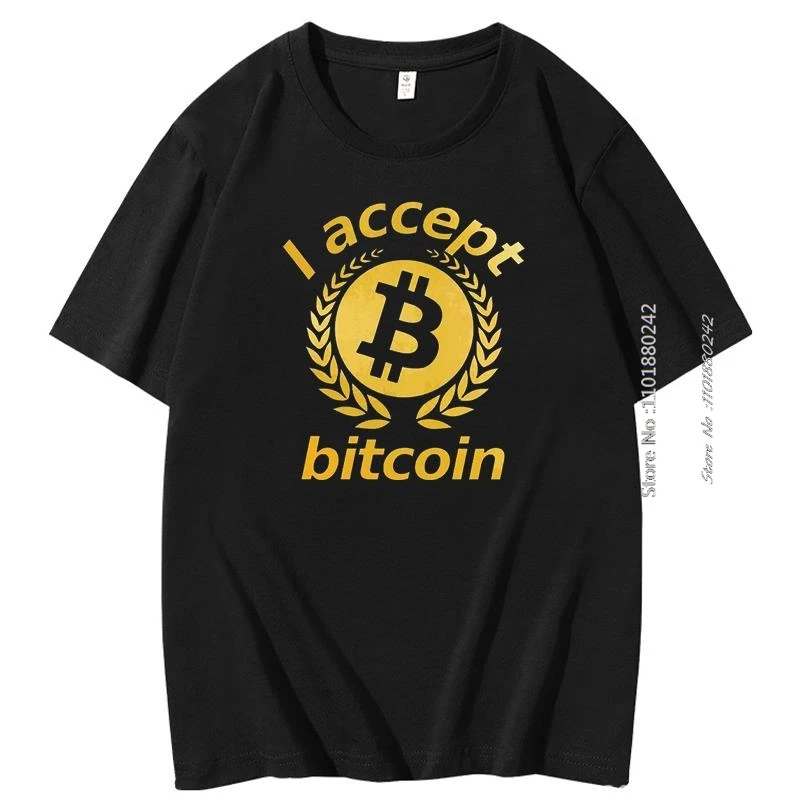 Accept I Bitcoin Short Sleeve T-Shirt Graphic T Shirts Btc Cryptocurrency Crypto Blockchain Summer Streetwear Men's Clothing