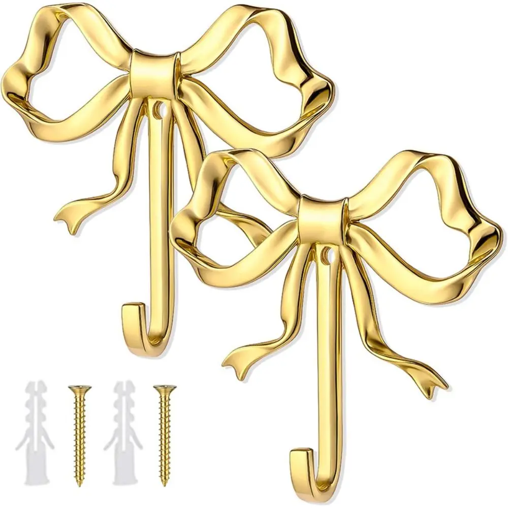 Vintage Nordic Style Bow Knot Wall Hook Alloy Single Hook Gold Bow Hook Functional Heavy Duty Antique Gold Hook Entryway