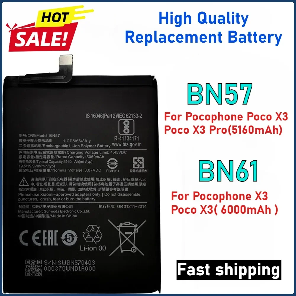 

BN57 BN61 Battery For Xiaomi Pocophone X3 Poco X3 Pro NFC Bateria Replacement Batteries