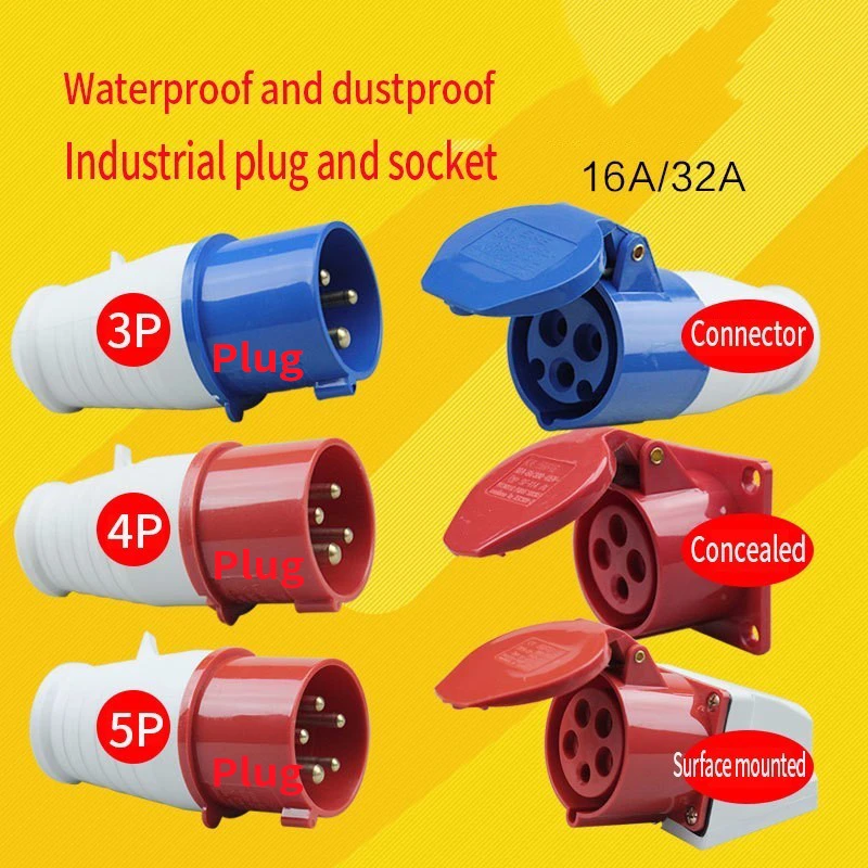 

On Feng Waterproof Industry Plug Socket 3 Core 4 Core 5 Core 16a 32a Aviation Plug Socket Connector Male And Female