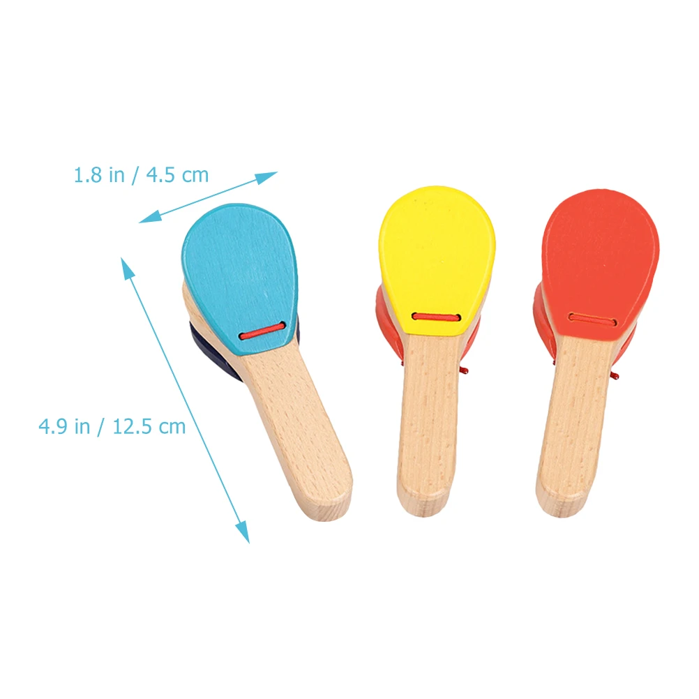 

3pcs Kids Castanet Toy Wooden Castanets Musical Instruments Percussion Toys Smooth Edges Baby Sensory Development Music