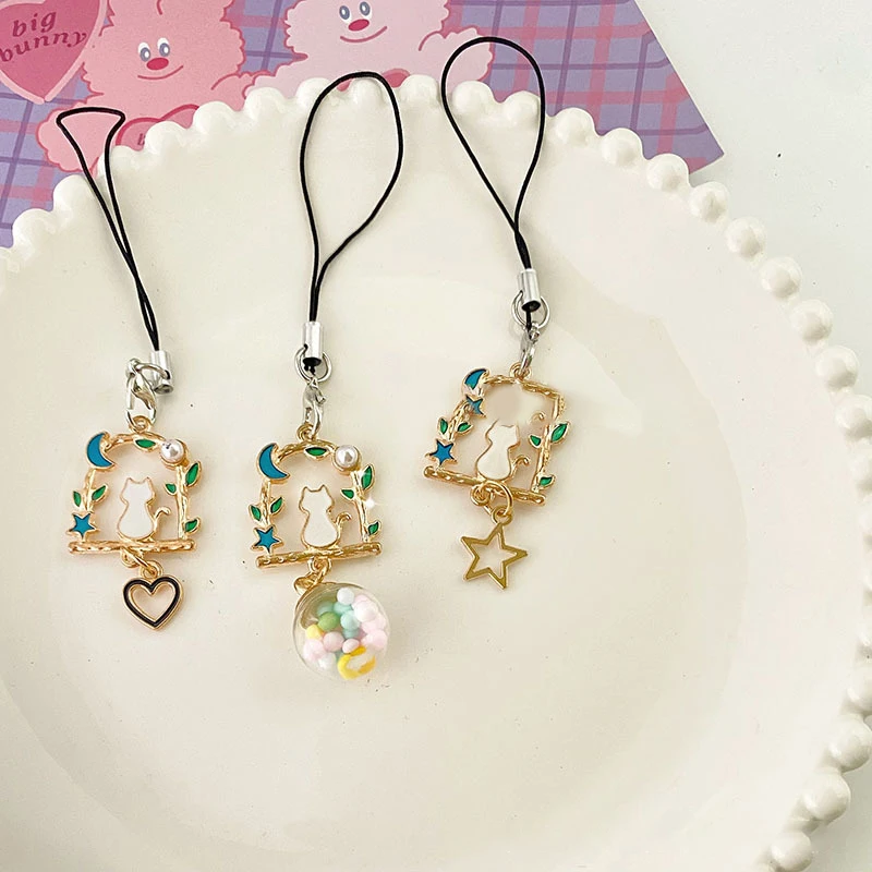 Star Moon Cat Phone Rope Keychain Women Phone Pendant Cartoon Charms Chain For Keys Bags Accessories Ins Korea Handmade DIY Case