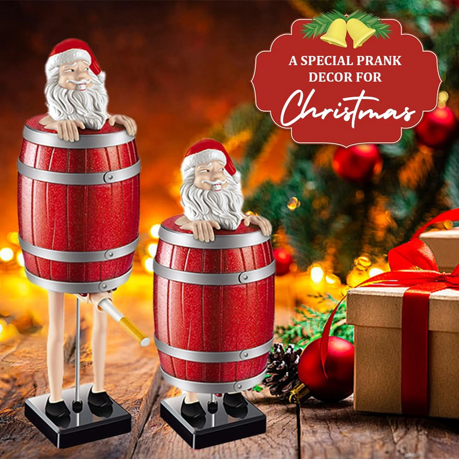 Uncle Santa Automatic Cigarette Box Strange Uncle Santa Claus Wooden Barrel Cigarette Storage Case Xmas Christmas Decoration