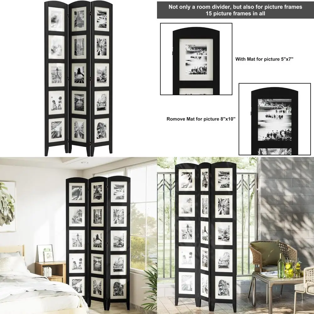 مقسم غرفة الصور من الخشب الصلب مكون من 3 ألواح، مناسب للإطارات مقاس 8 × 10 بدون سجاد، مصمم للصور مقاس 5 × 7