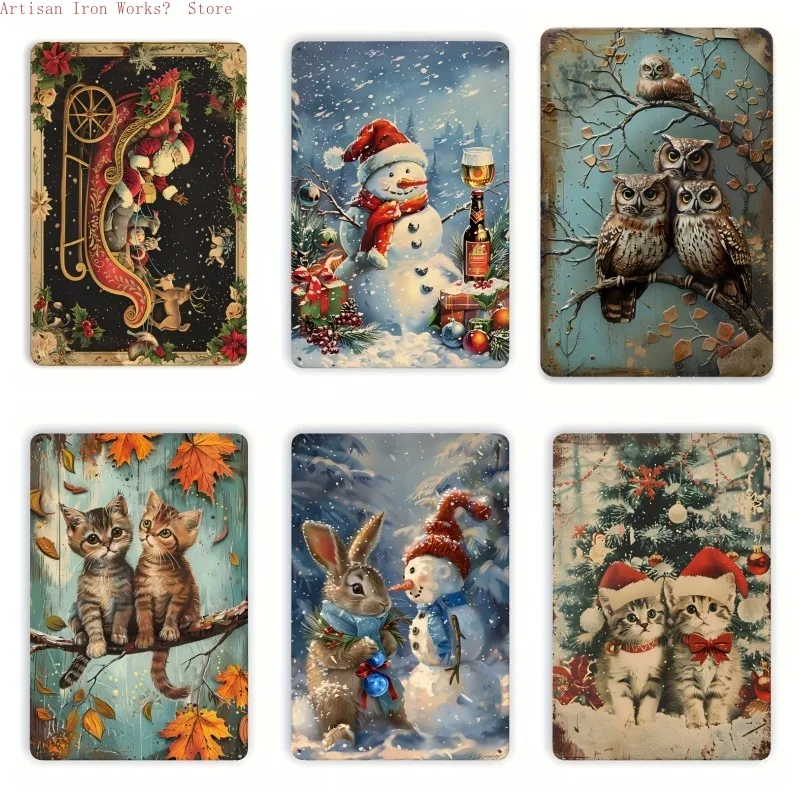 6-teiliges Vintage-Metallschild, Blechposter-Set mit Weihnachtsmotiv für Wand, Bauernhaus, Küche, Zimmer, Bar und Büro, Party-Dekoration!