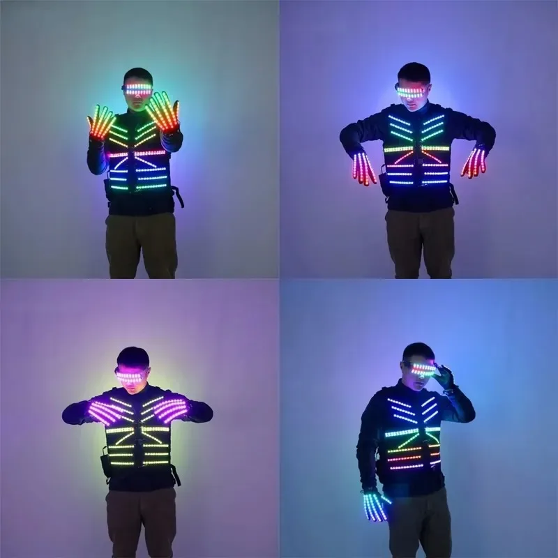 Color LED luminous ballroom costumes, night KTV tactical vest, streamer fluorescent glasses, stage DJ props - unisex