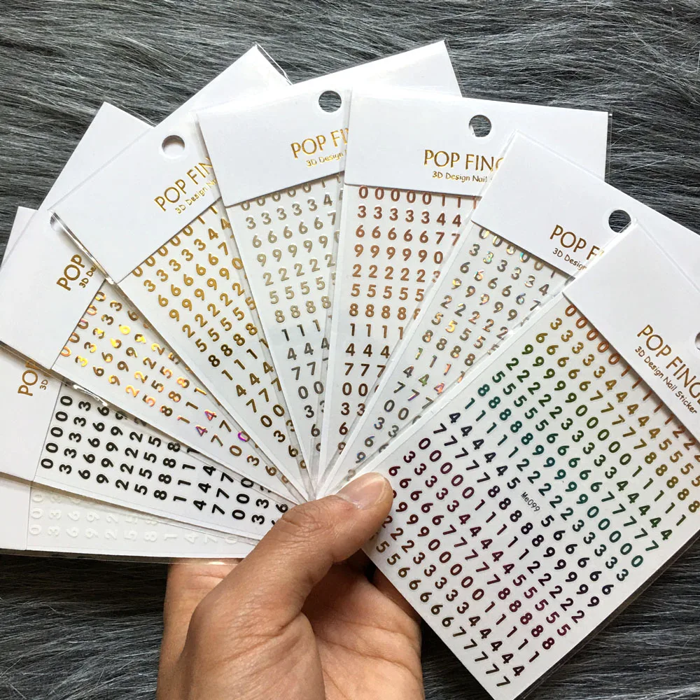 3D Numbers English Alphabet Nail Art Decals Self-Adhesive Laser Gold/Silver/Colorful Slider Retro Old  Letter Nail Stickers