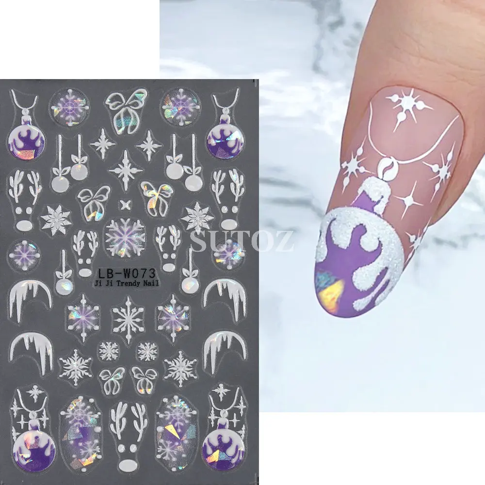 5D Laser Blue Snowflake Nail Art Sticker decorazione natalizia Cute White Deer Bear decalcomanie inverno capodanno Nail Slider LEBLB-W068