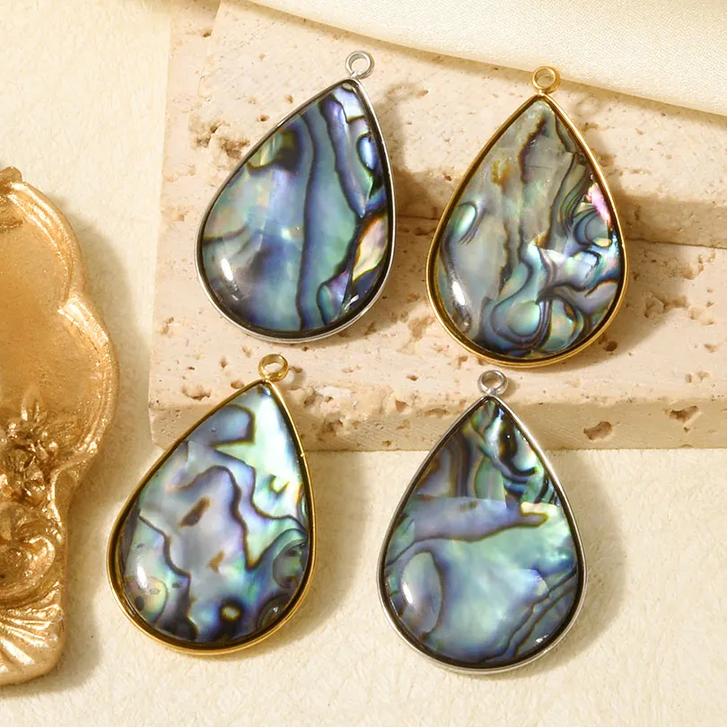 10pcs New Irregular Geometry Natural Abalone Shell Pendant Gold Color Stainless Steel Charms For Women Men Diy Jewelry Making