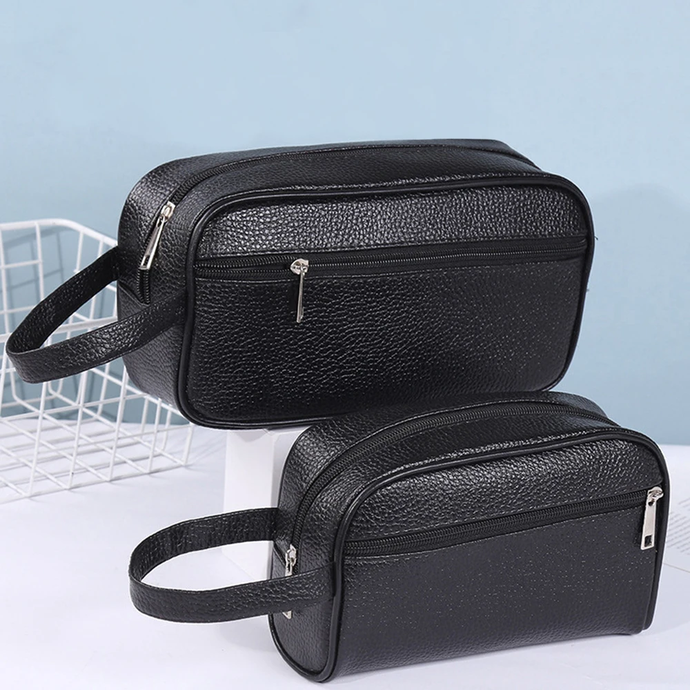 Leather Cosmetic Bag Waterproof Organizer Toiletry Handbag Woman Men Wash Pouch Casual Portable Travel Makeup Bag Bags