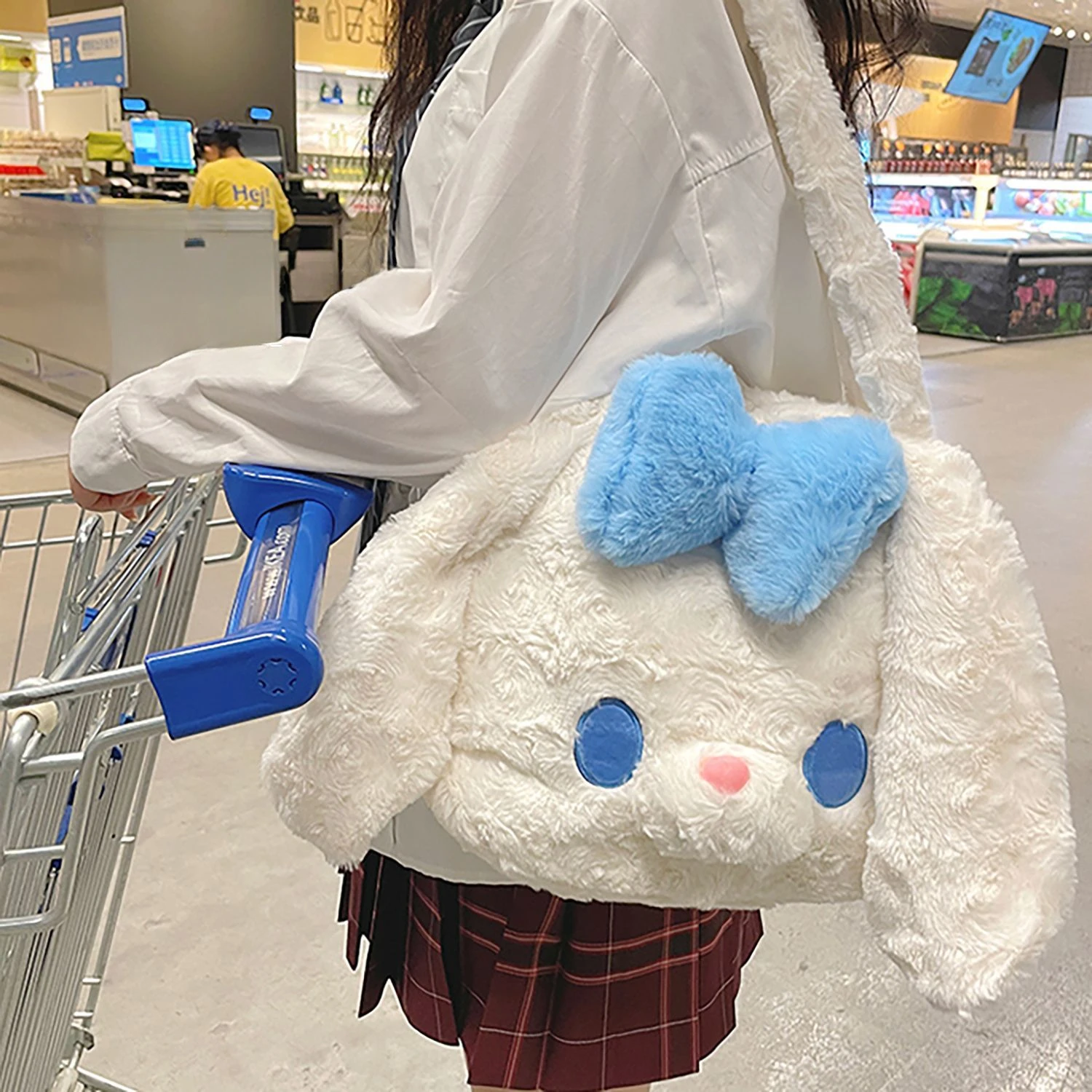 

Xiuya Bunny Womens Shoulder Bag Cute Plush Fashion Cartoon Harajuku Style New in Handbag Fluffy Kawaii Lolita Female Armpit Bag