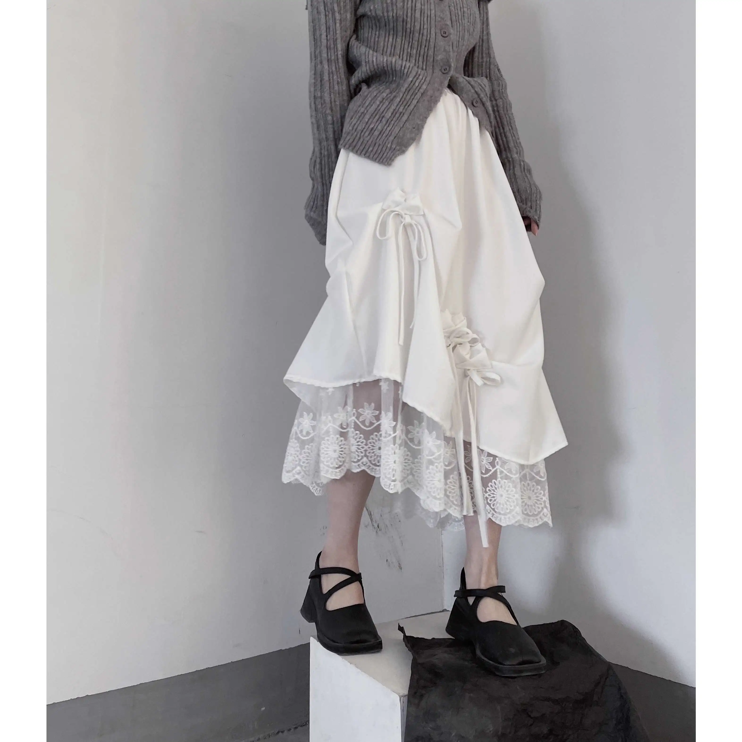 UMI MAO Pure Desire Style Skirt Niche Lace Lace Pleated Cake Skirt Yamamoto Dark Sweet Bow Half Skirt Spring Summer Women Y2K